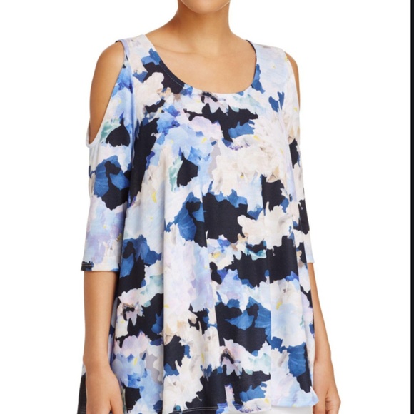 Nally & Millie Cold Shoulder Top Blouse Blue - Picture 1 of 5